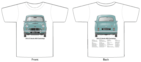 Austin A50 Cambridge 1954-57 T-shirt Front & Back